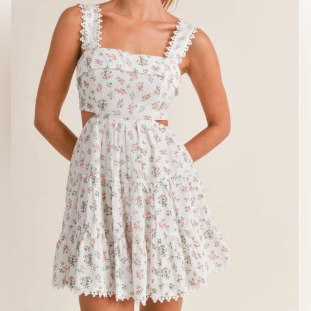 We Spend Our Lives Tiered Cut Out Mini Dress In Ivory/Pink